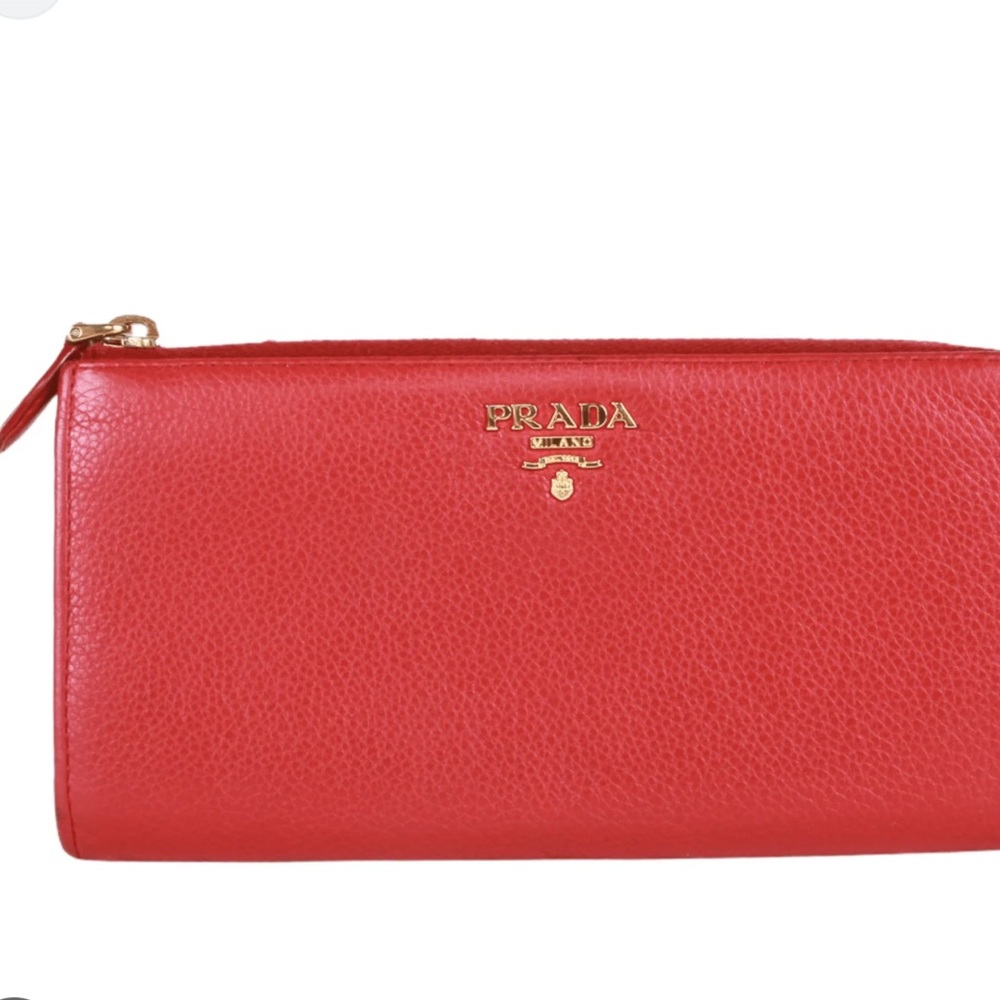 Prada Red Saffiano Leather Zip Around Wallet